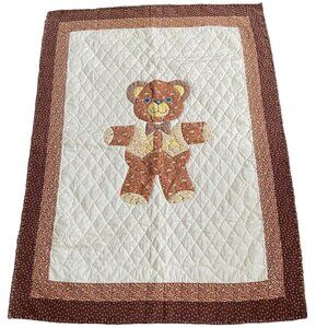 Vtg applique Teddy bear quilt baby country nursery farmhouse cottagecore 34x44
